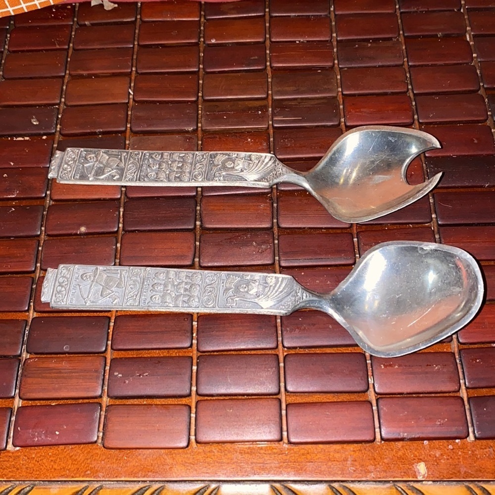 Vintage Norway salad servers KONGE tinn Norwegian Pewter designer Heilac Olav - Picture 2 of 8